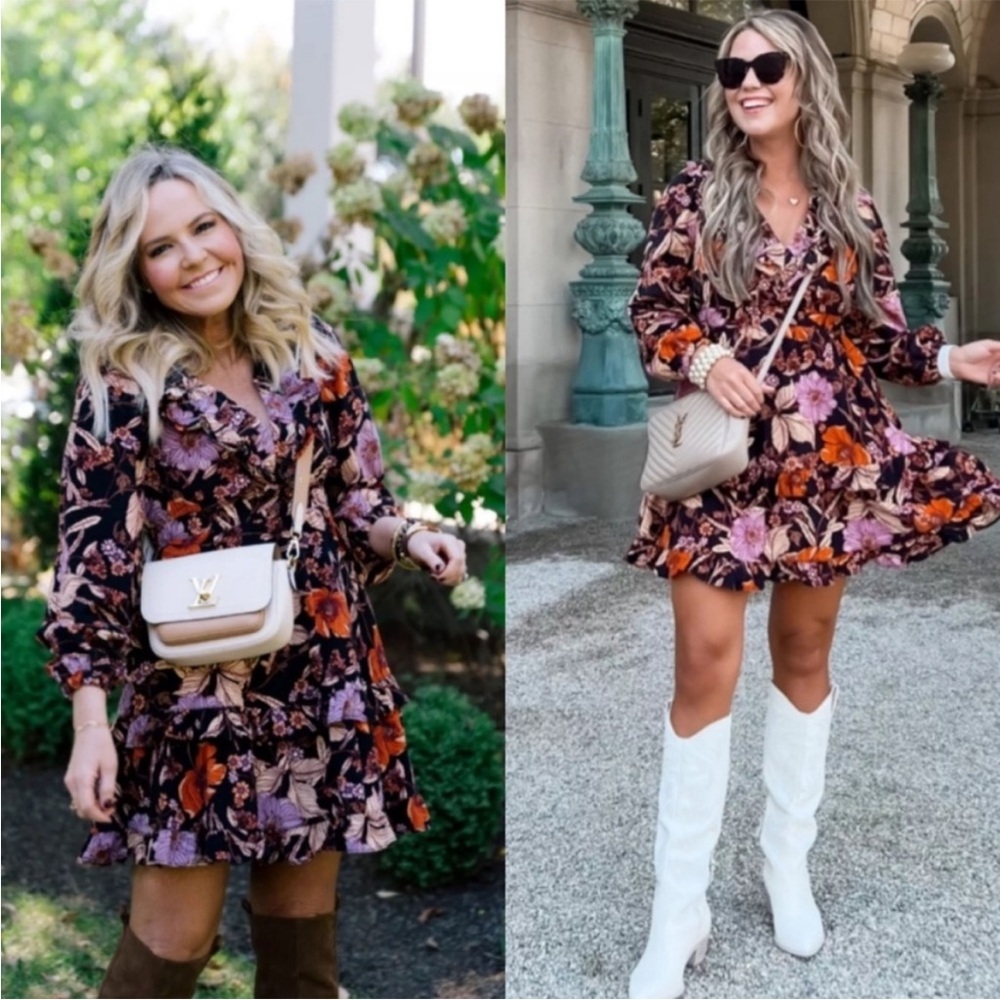 Anthropologie Floral Mini Dress - Black and Purple